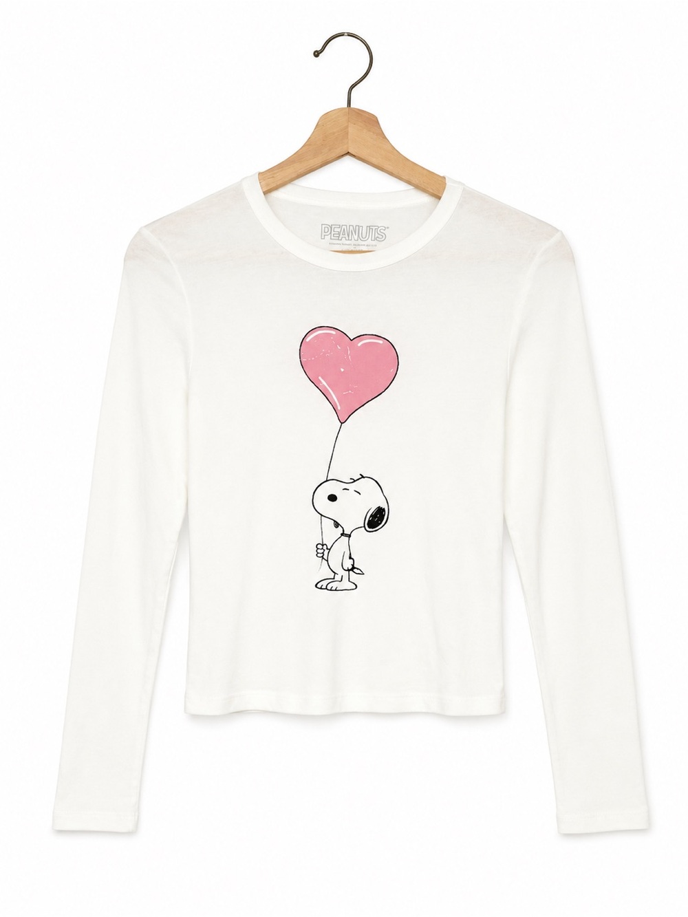 Peanuts Snoopy Heart Balloon Long Sleeve Crop Tee | Cute Graphic Top - Picture 2 of 8